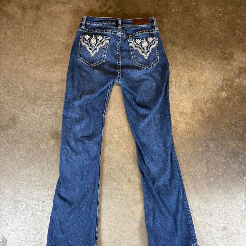 Vintage y2k Rock & Roll blue bootcut jeans with embroidery Women's 26x30